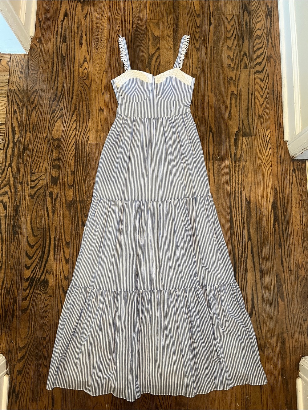 Lilly Pulitzer Blue and White Striped Tiered Maxi Dress